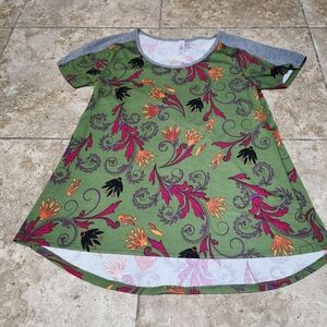 LuLaRoe Green and Gray Floral Top